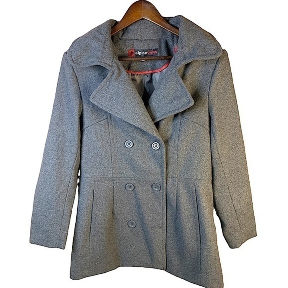 Alpine Swiss Jackets & Blazers - Ladies Grey Pea Coat Size Medium Alpine Swiss Double Breasted Wool Blend Jacket
